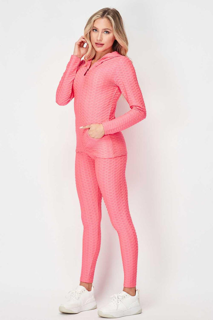 3 Piece Scrunch Butt Leggings  Crop Top and Hoodie Set
