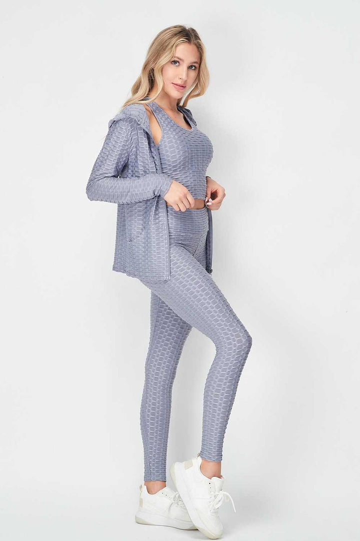3 Piece Scrunch Butt Leggings  Crop Top and Hoodie Set