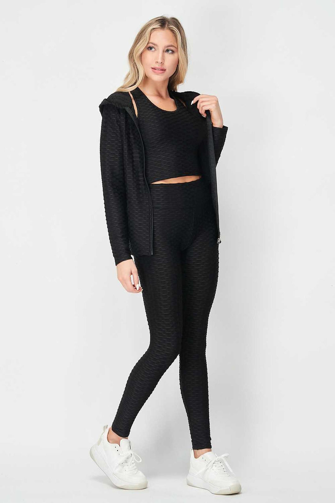 3 Piece Scrunch Butt Leggings  Crop Top and Hoodie Set
