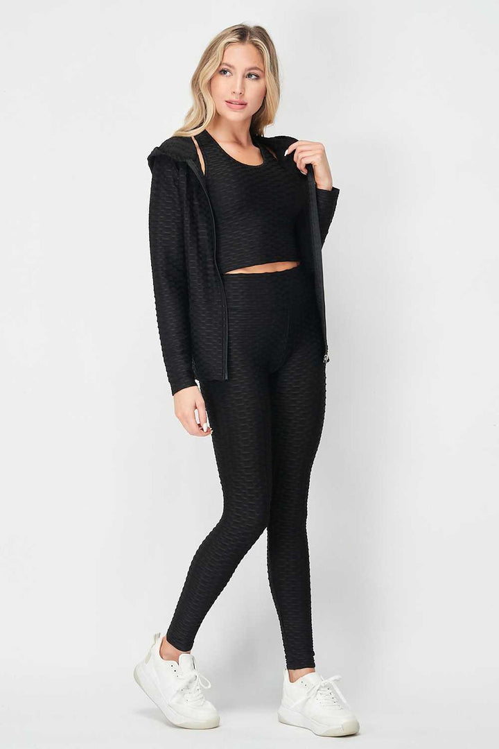 3 Piece Scrunch Butt Leggings  Crop Top and Hoodie Set