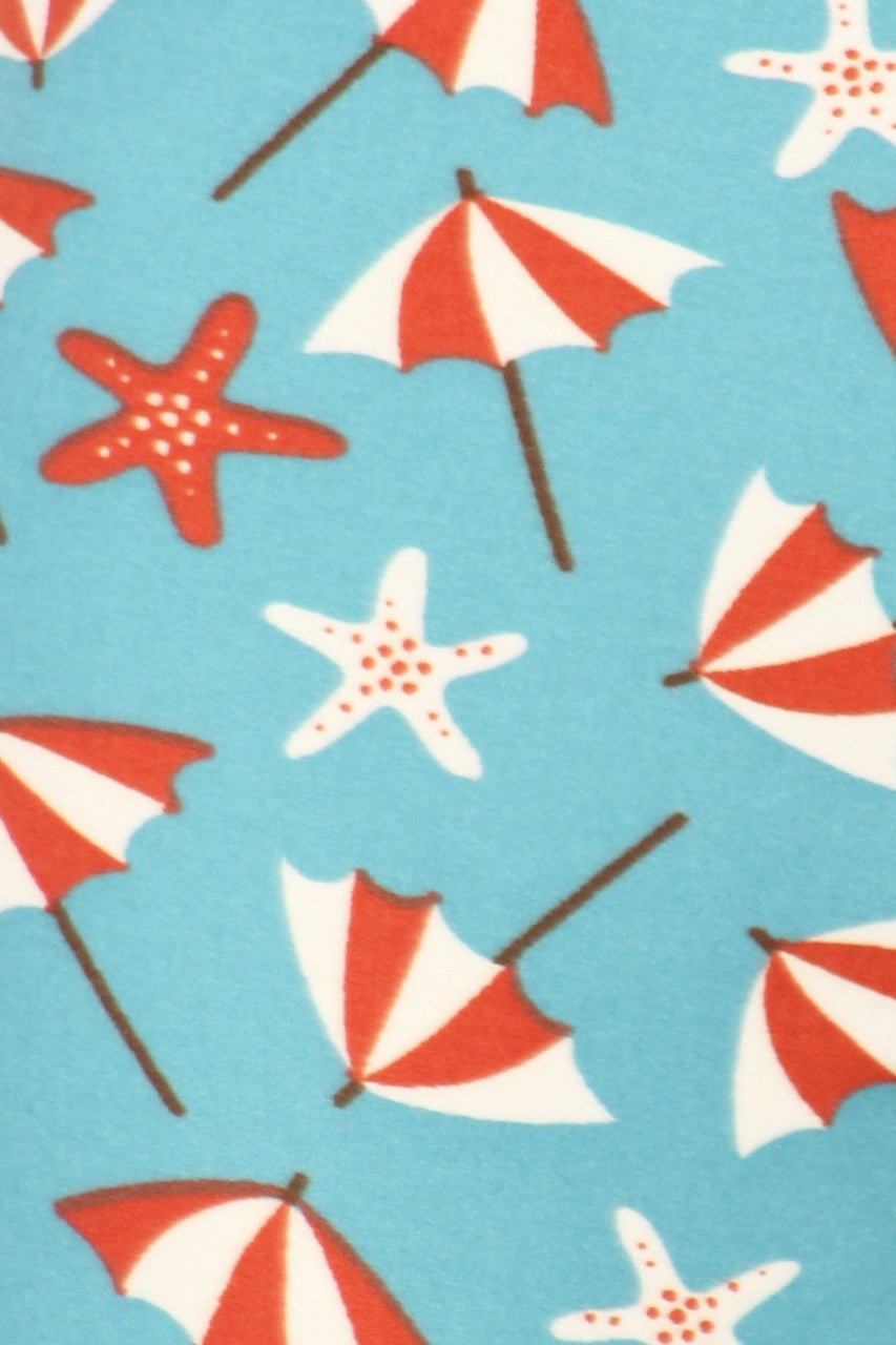 Buttery Soft Umbrellas and Starfish Leggings (One Size Regular,Blue)