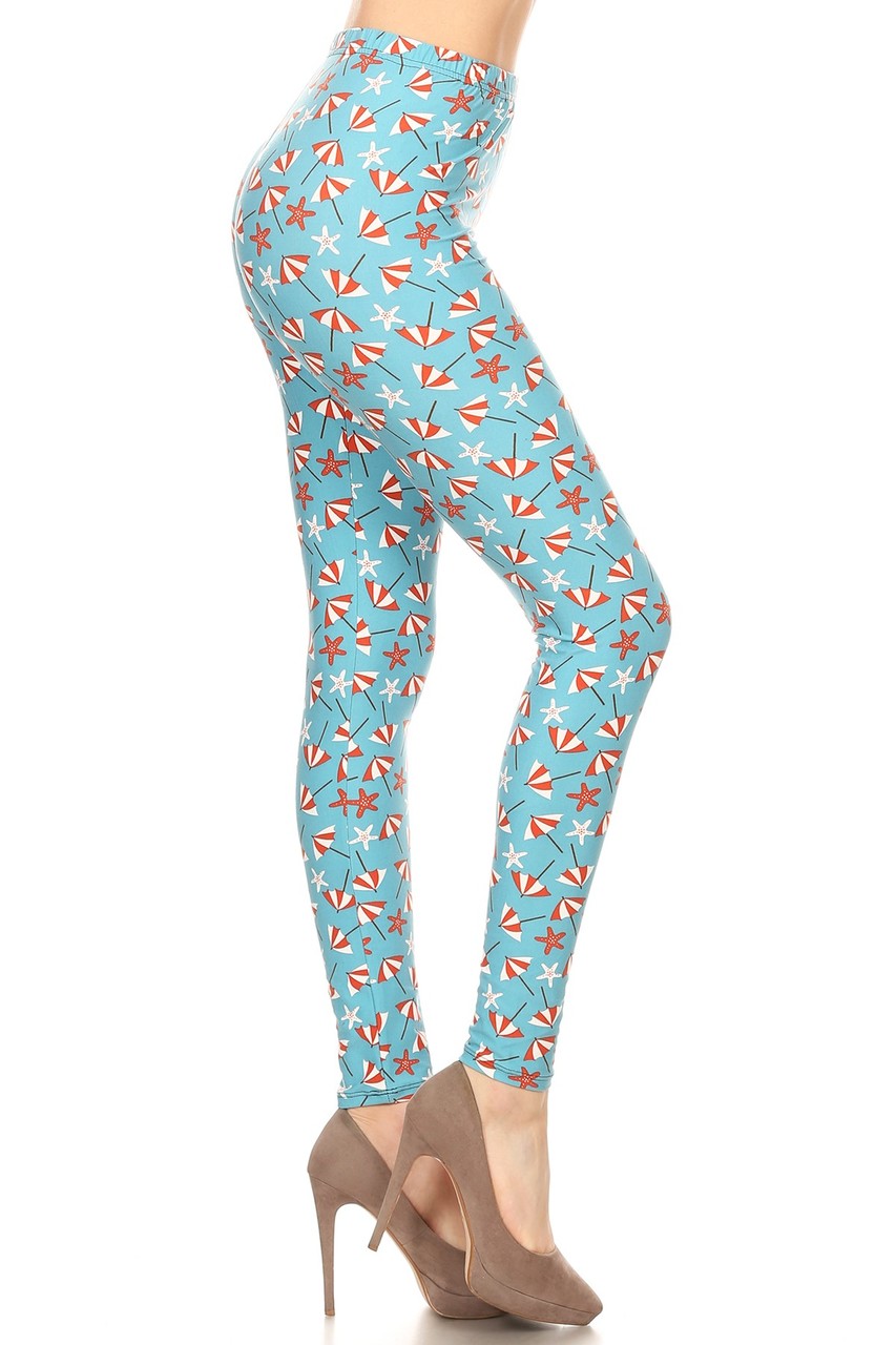 Buttery Soft Umbrellas and Starfish Leggings (One Size Regular,Blue)