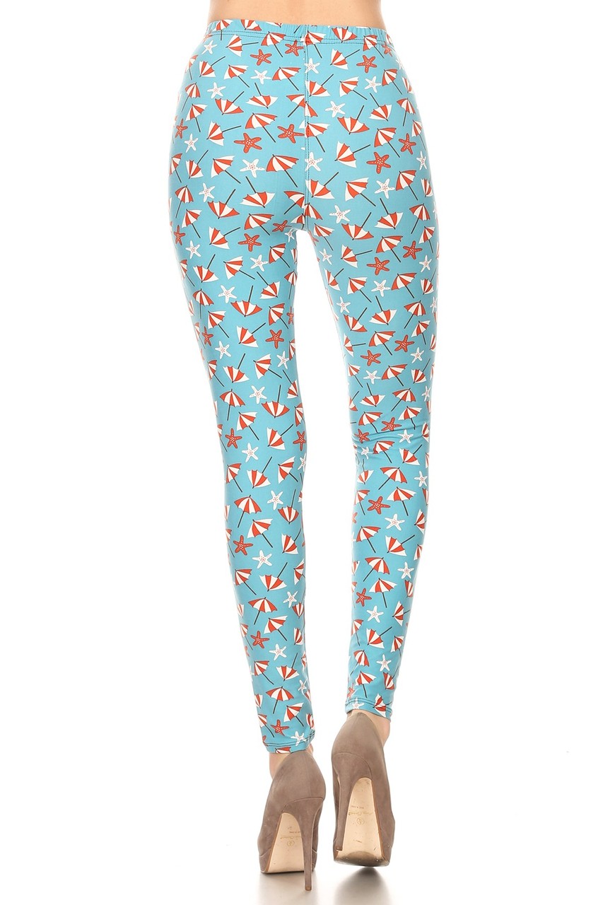 Buttery Soft Umbrellas and Starfish Leggings (One Size Regular,Blue)