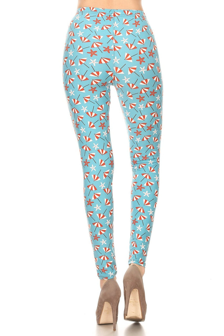 Buttery Soft Umbrellas and Starfish Leggings (One Size Regular,Blue)