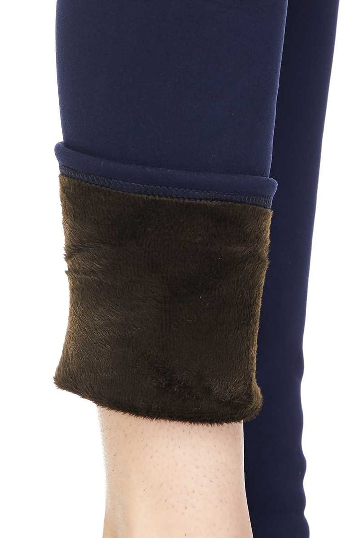 Solid Warm Fur Lined High Waisted Leggings - 3 Inch