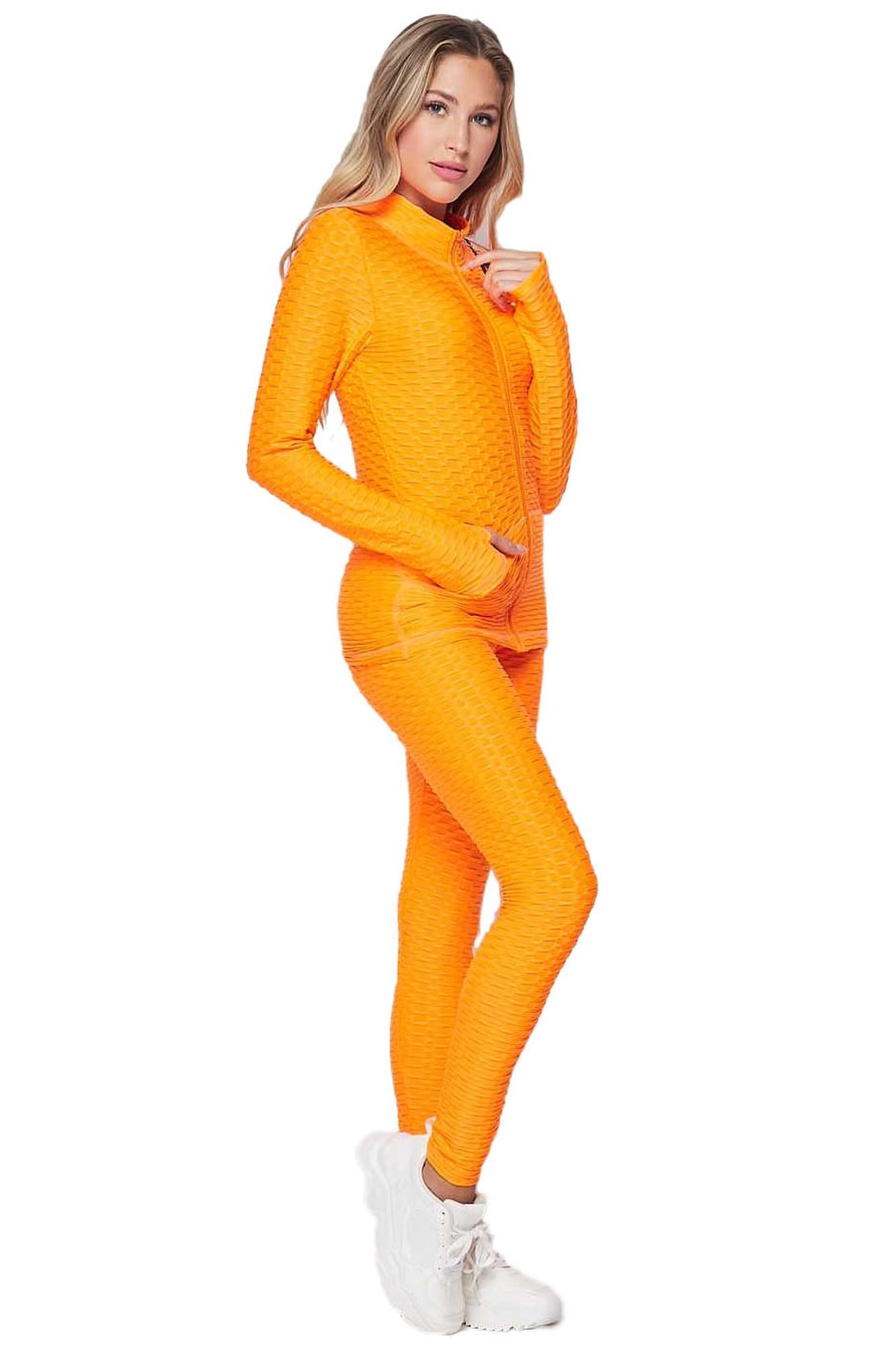 2 Piece Brazilian Scrunch Butt Leggings and Jacket Set with Thumb Hole