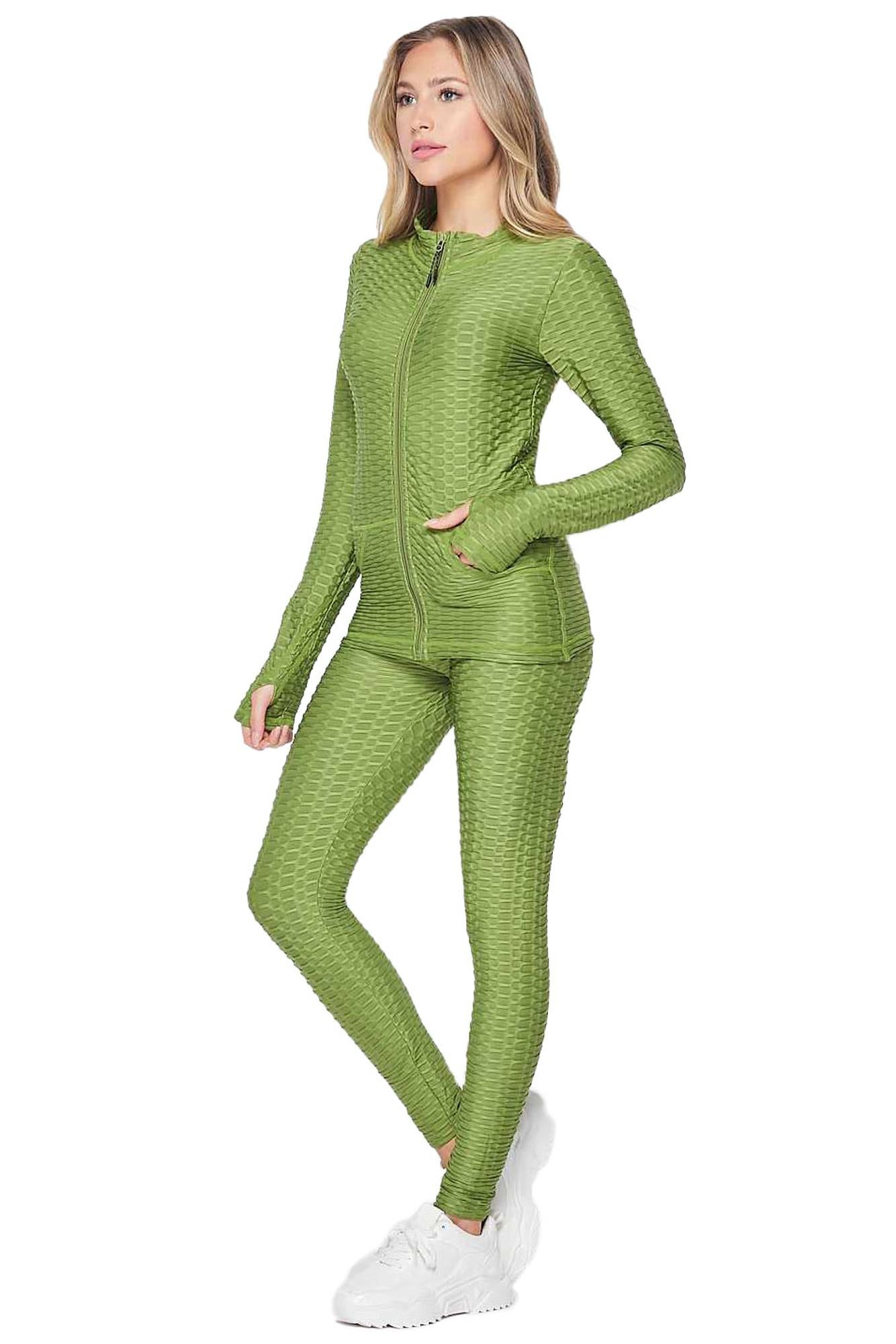 2 Piece Brazilian Scrunch Butt Leggings and Jacket Set with Thumb Hole