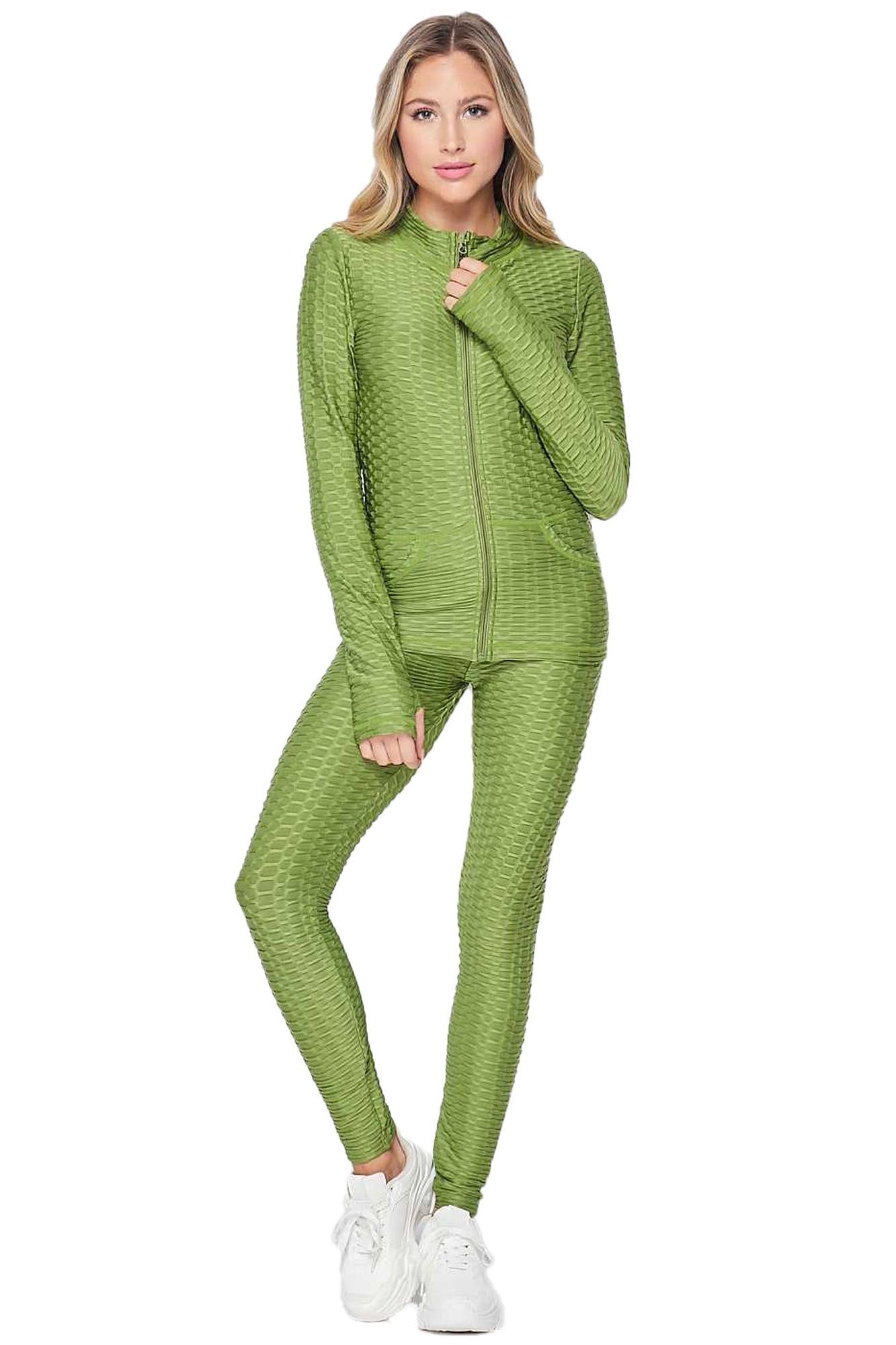 2 Piece Brazilian Scrunch Butt Leggings and Jacket Set with Thumb Hole