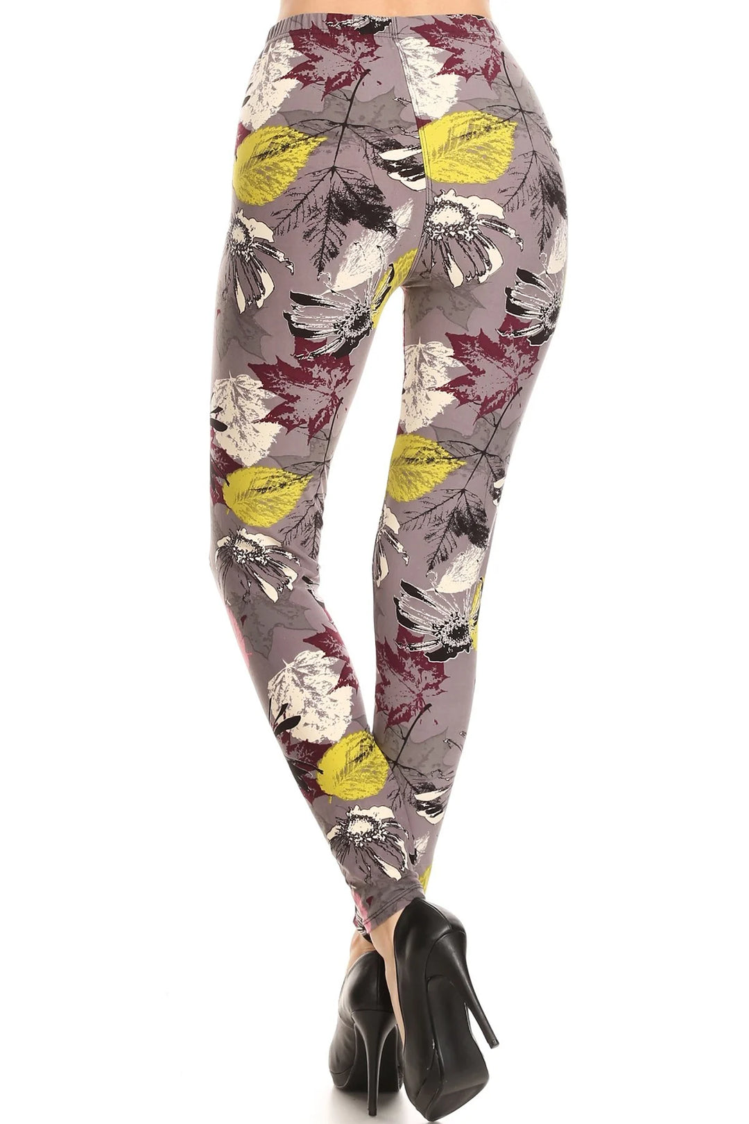 Buttery Soft Fall Leaf Floral Leggings (One Size Regular,Charcoal)
