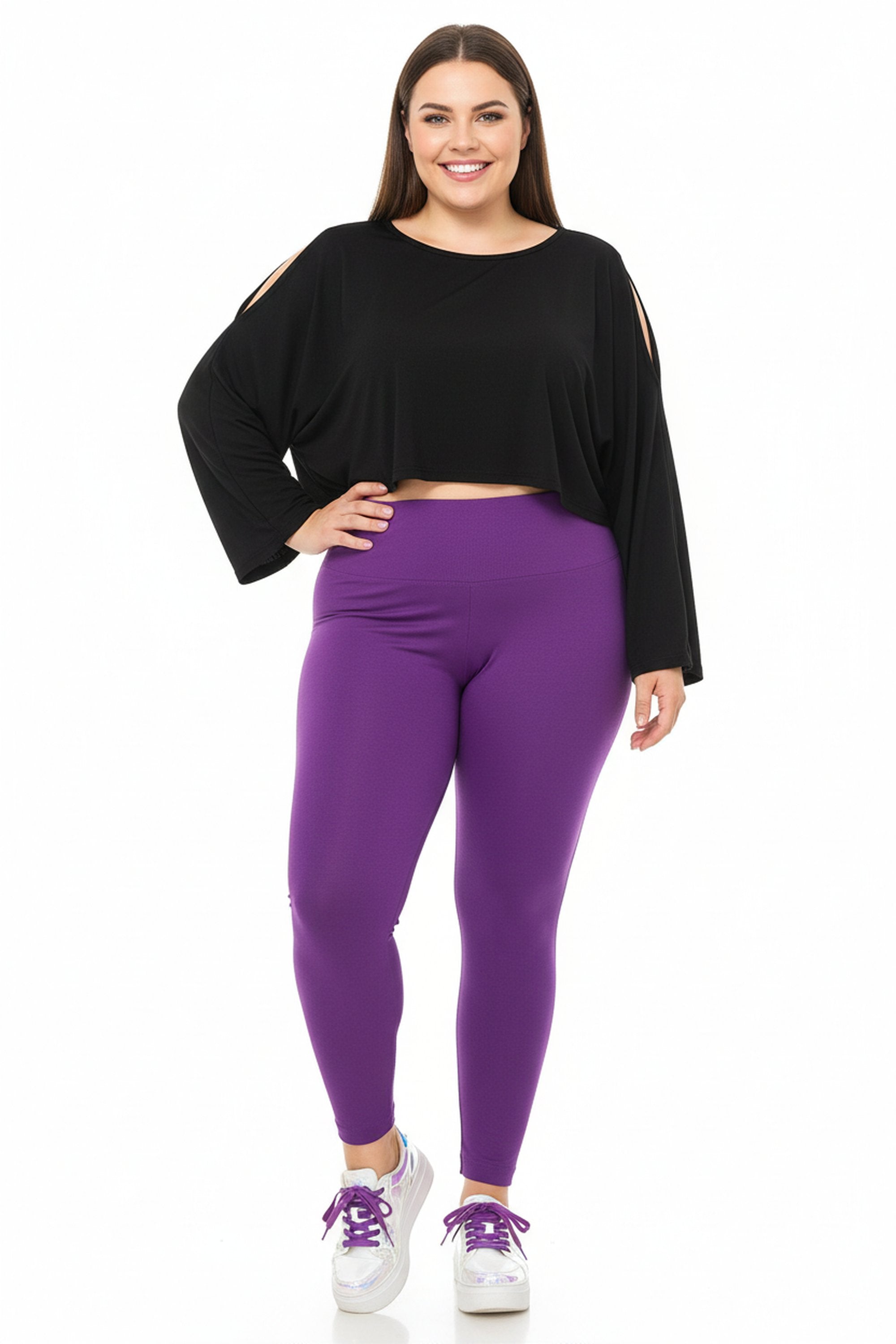 High Waisted Fleece Lined Leggings - Plus Size - 1XL 2XL 3XL - New Mix
