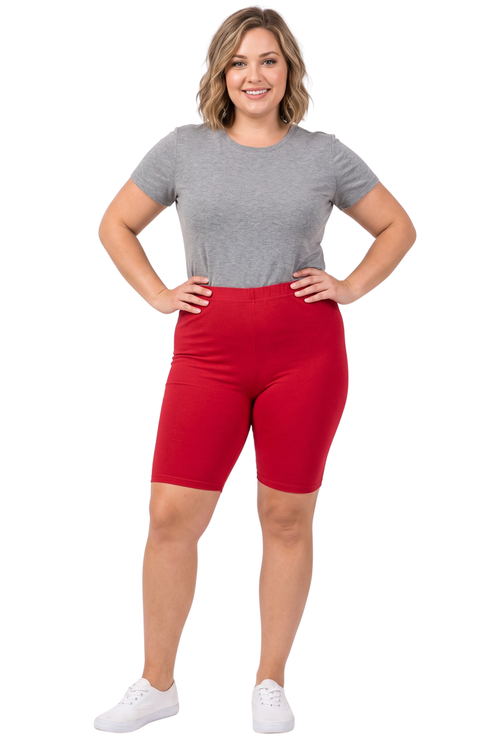 Made in The USA - Women's Plus Size Solid Basic Skin Smoothing Cotton Thigh Shorts - 1XL - 2XL - 3XL