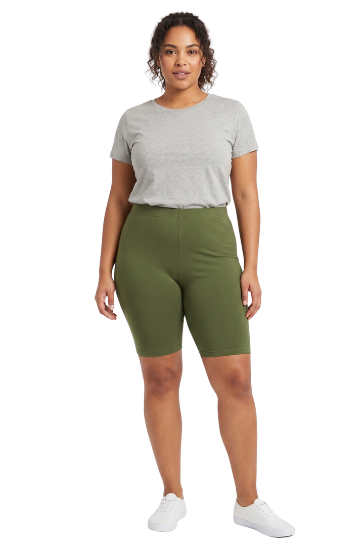 Made in The USA - Women's Plus Size Solid Basic Skin Smoothing Cotton Thigh Shorts - 1XL - 2XL - 3XL