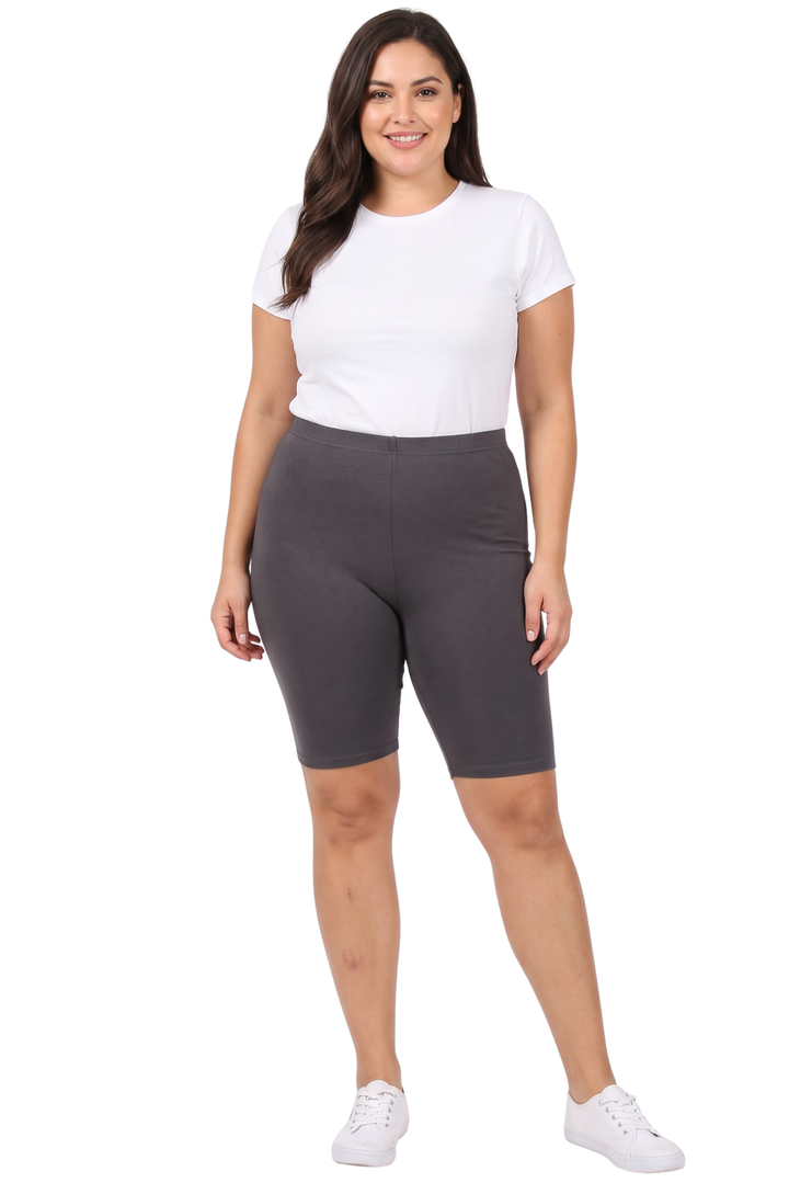 Made in The USA - Women's Plus Size Solid Basic Skin Smoothing Cotton Thigh Shorts - 1XL - 2XL - 3XL