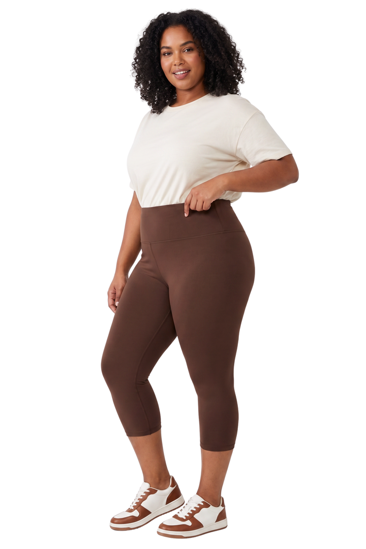 Buttery Smooth Basic Solid High Waisted Capri Leggings - Plus Size - 5 Inch Waist - 1XL 2XL 3XL - New Mix