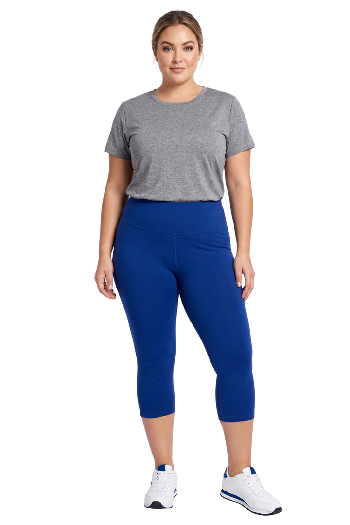 Buttery Smooth Basic Solid High Waisted Capri Leggings - Plus Size - 5 Inch Waist - 1XL 2XL 3XL - New Mix