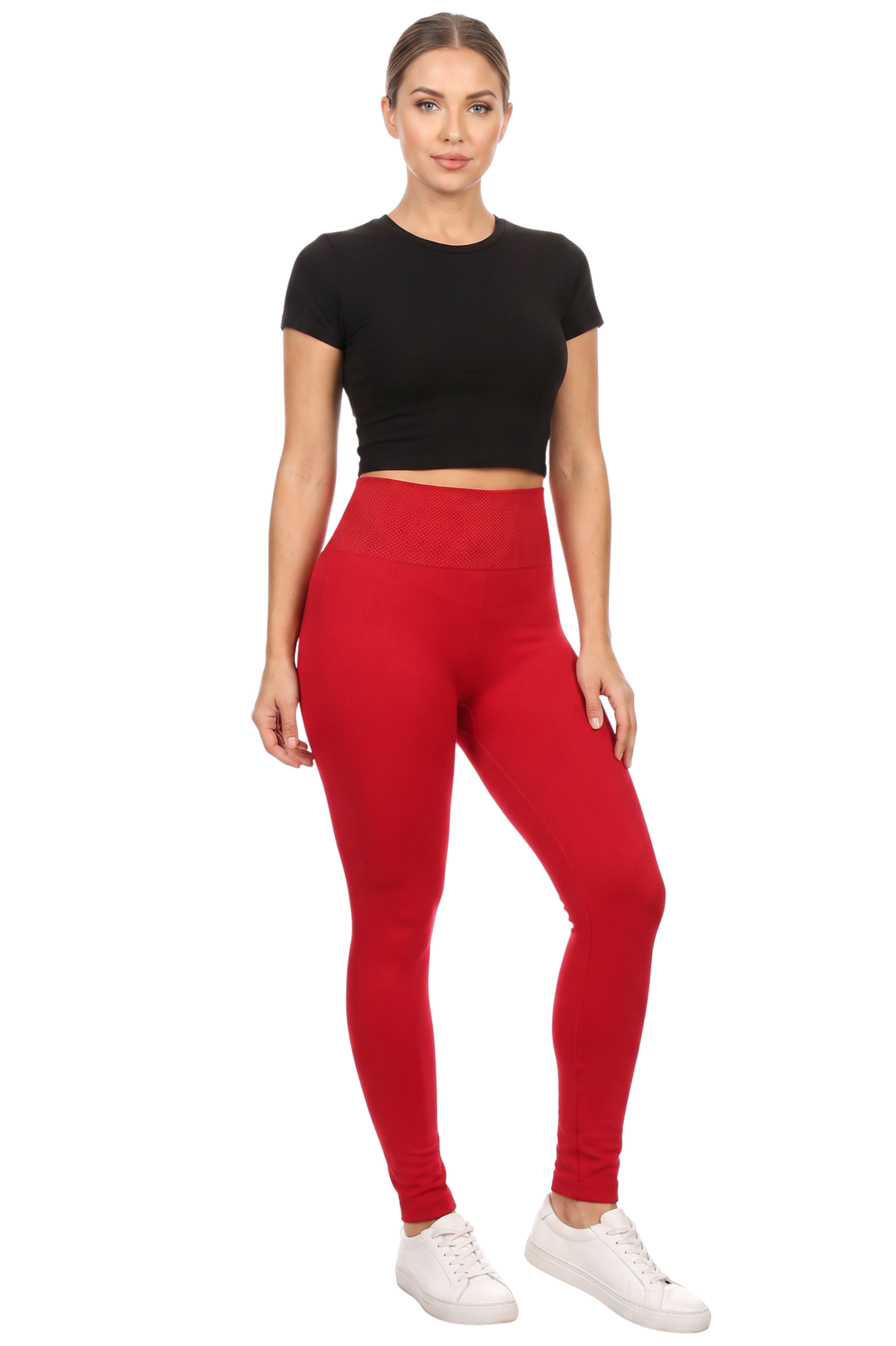 Banded High Waisted Fleece Lined Leggings - Plus Size - 1XL 2XL 3XL