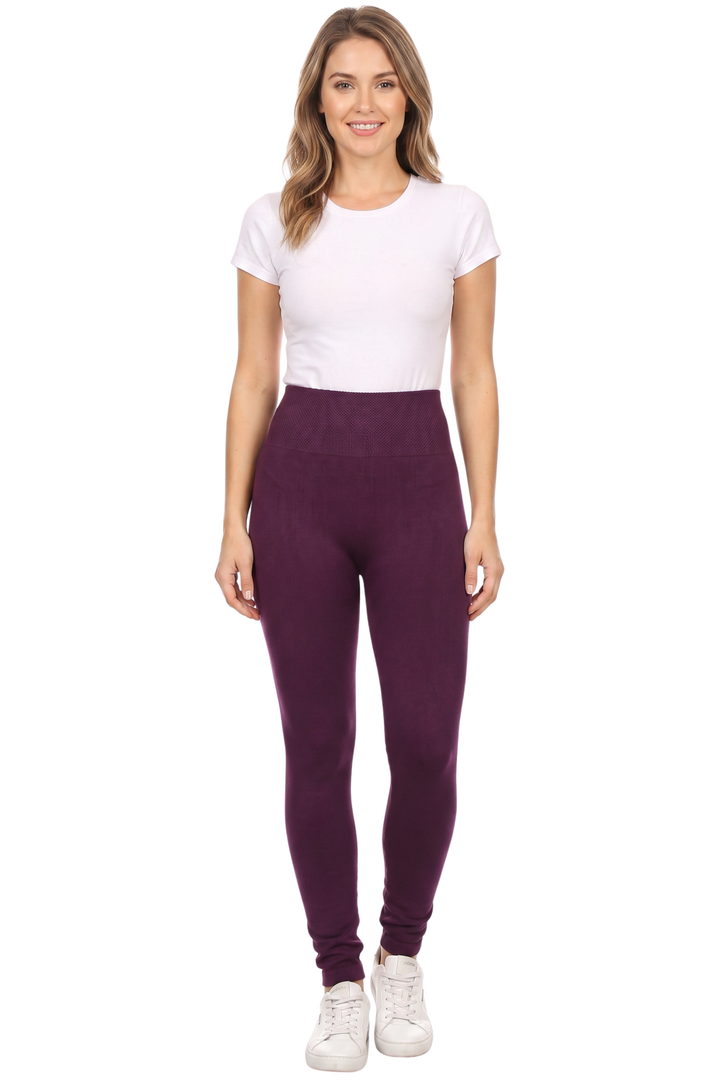 Banded High Waisted Fleece Lined Leggings - Plus Size - 1XL 2XL 3XL