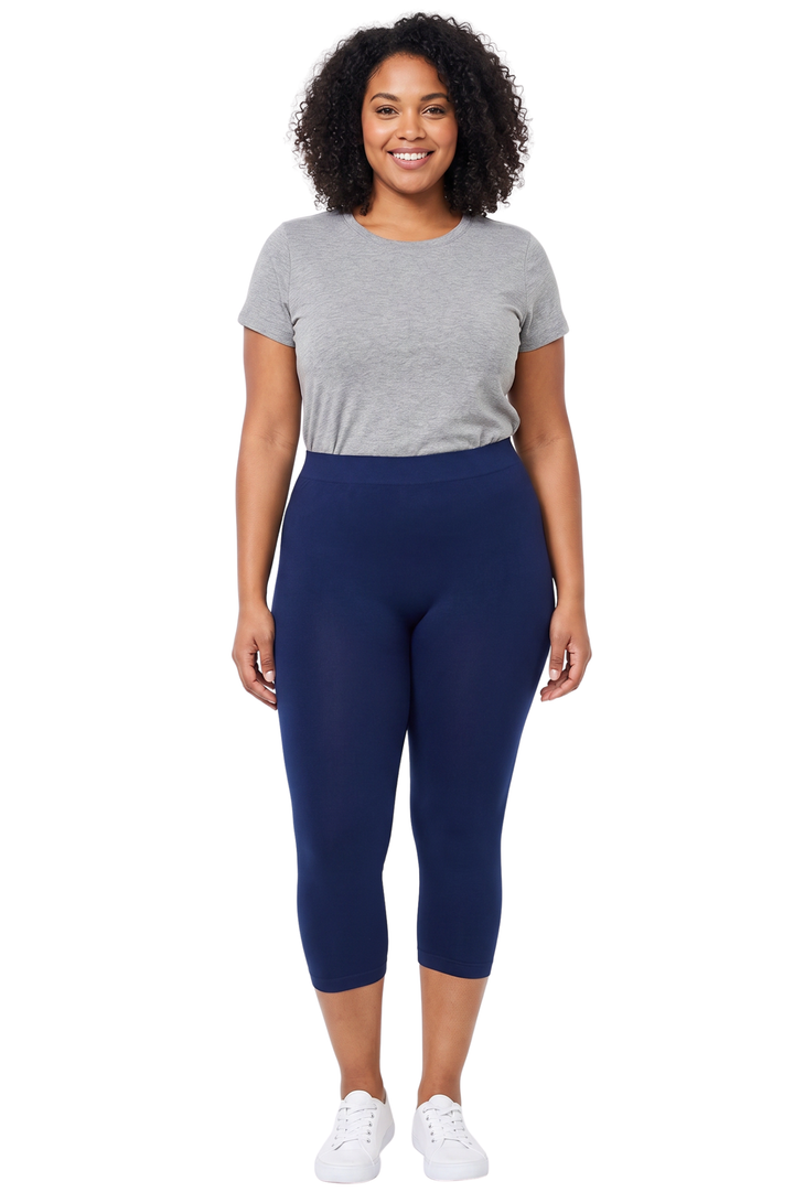 Premium Nylon Spandex Solid Basic Capris Leggings - Plus Size - 1XL 2XL 3XL
