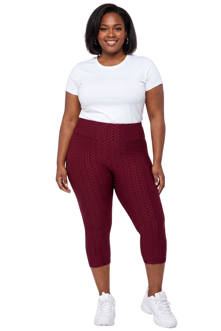 Scrunch Butt Textured High Waisted Capri Leggings - Plus Size - 1XL 2XL 3XL
