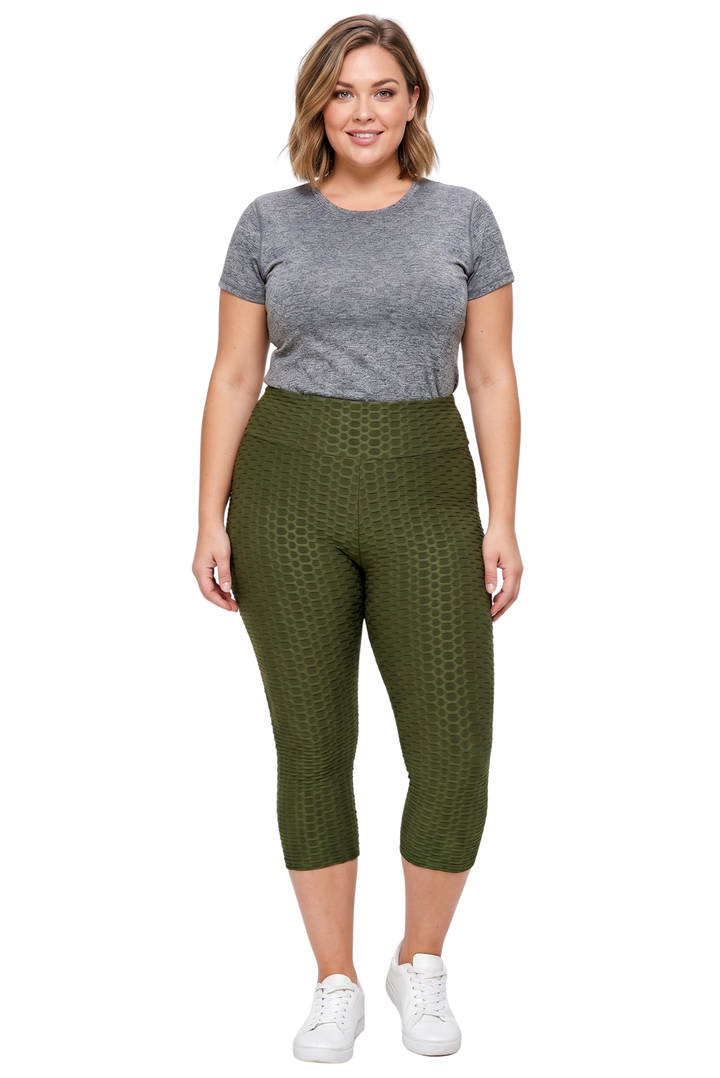 Scrunch Butt Textured High Waisted Capri Leggings - Plus Size - 1XL 2XL 3XL