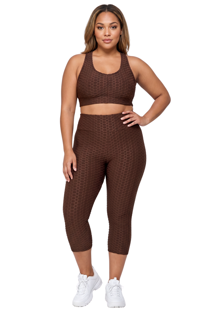 Scrunch Butt Textured High Waisted Capri Leggings - Plus Size - 1XL 2XL 3XL