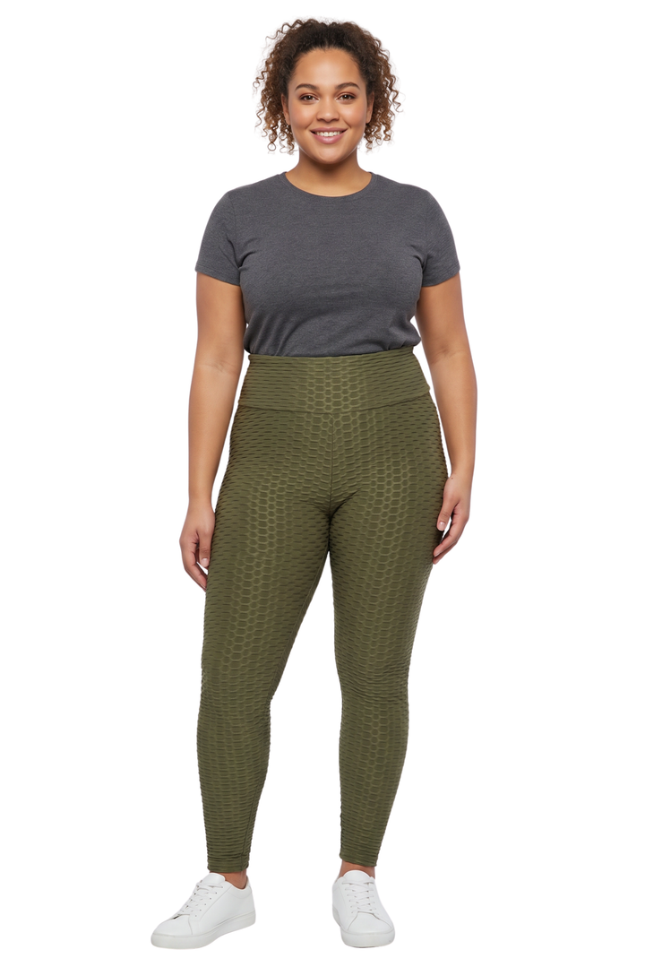 Scrunch Butt Textured High Waisted Leggings - Plus Size - 1XL 2XL 3XL with Pockets