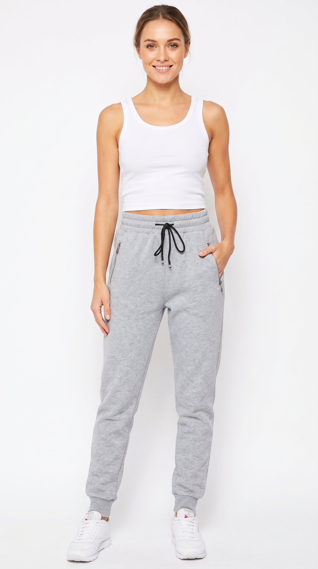 Scuba Solid Fur Lined Jogger Pocket Zipper & Drawstring