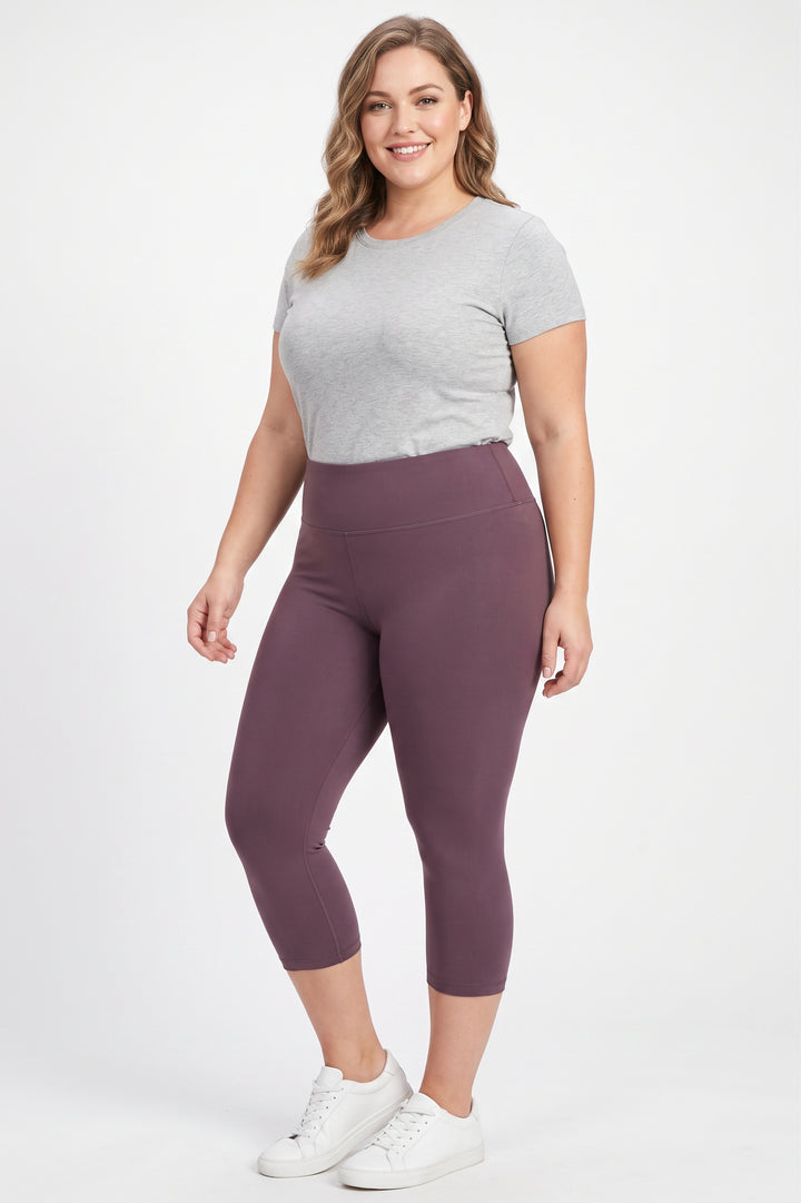 Buttery Smooth Basic Solid High Waisted Capris Leggings - Extra Plus Size - 3 Inch Waist - 3XL 4XL 5XL