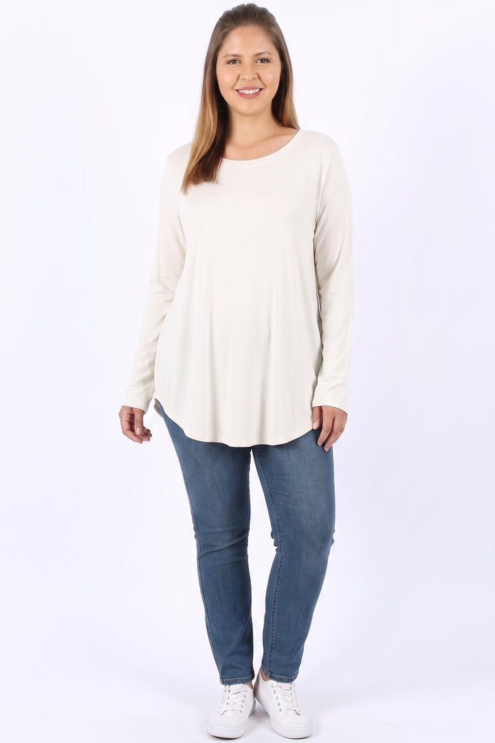 Premium Round Neck Round Hem Long Sleeve Plus Size Top