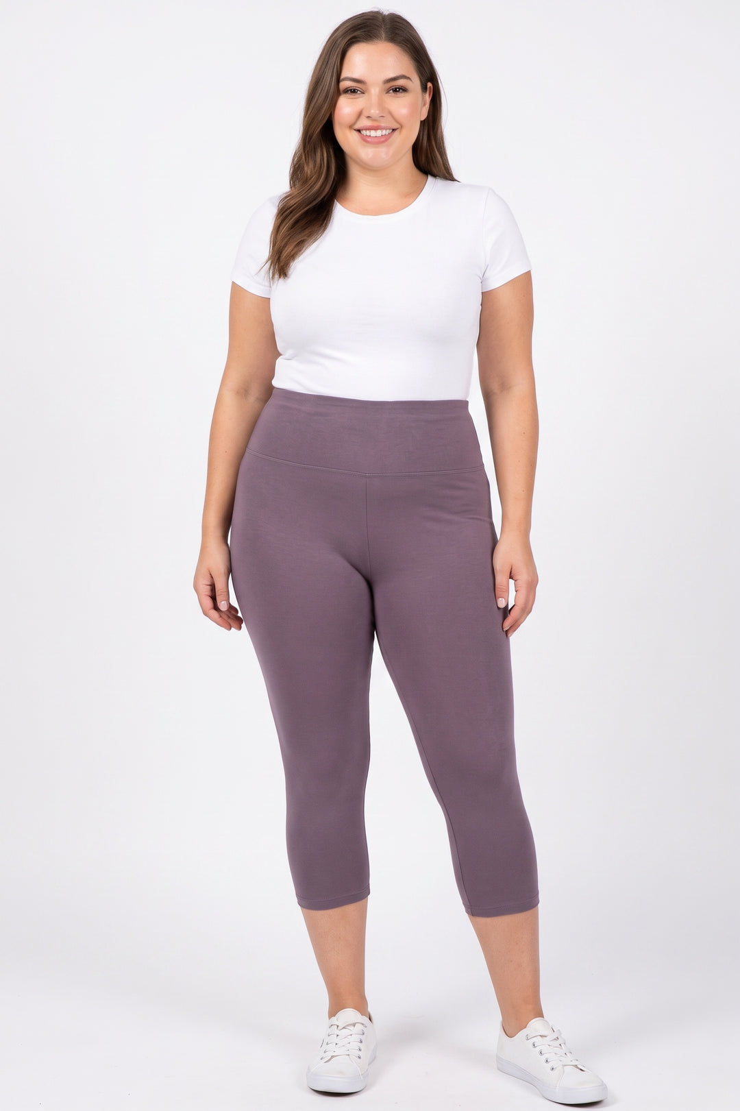 Buttery Smooth Basic Solid High Waisted Capris Leggings - 5 Inch Waist - Extra Plus Size - 3XL 4XL 5XL
