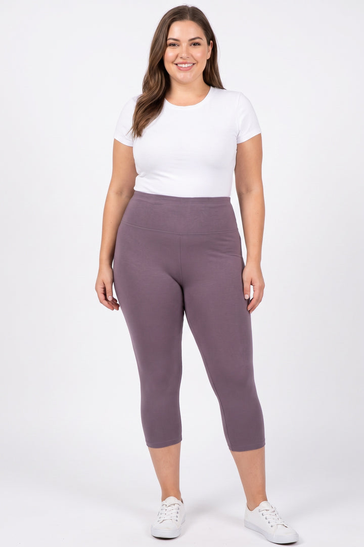 Buttery Smooth Basic Solid High Waisted Capris Leggings - 5 Inch Waist - Extra Plus Size - 3XL 4XL 5XL