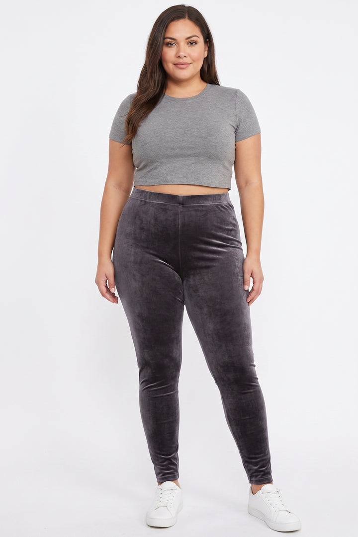 Solid Brushed Velour Velvet Leggings - Plus Size - 1XL 2XL 3XL