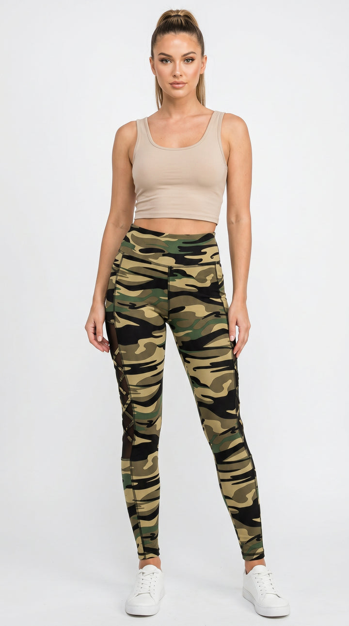 Camouflage Crisscross Mesh Sport Leggings