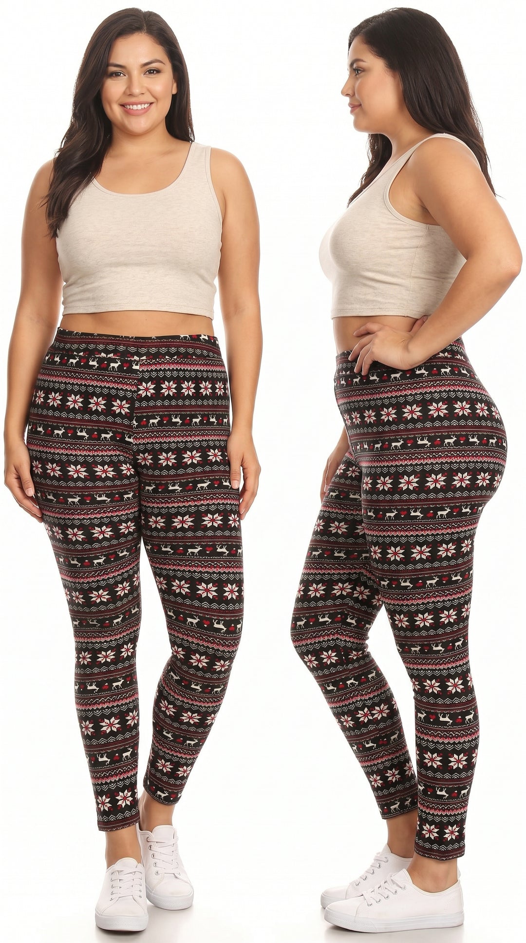 Comfy Warm Snowflakes and Reindeer Lined Plus Size Leggings