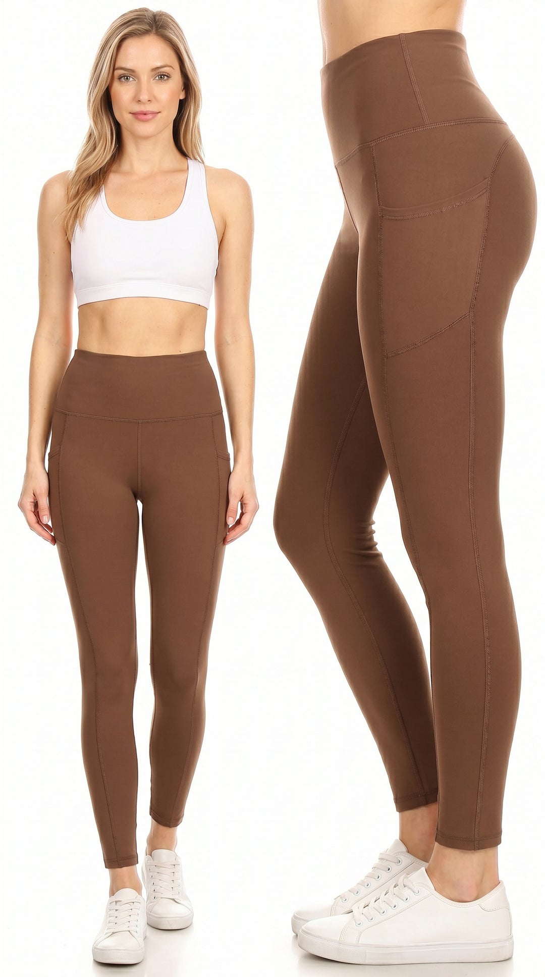 Solid High Waisted Workout Leggings with Side Pockets
