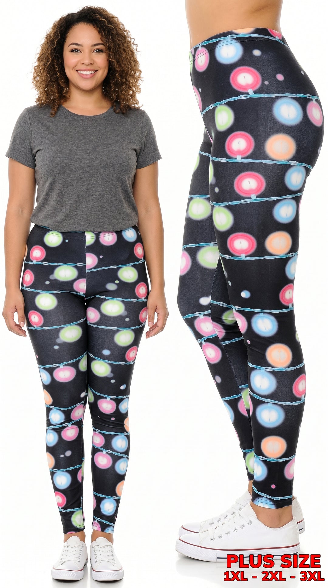 Festive Holiday Lights Leggings - Plus Size - 1XL 2XL 3XL