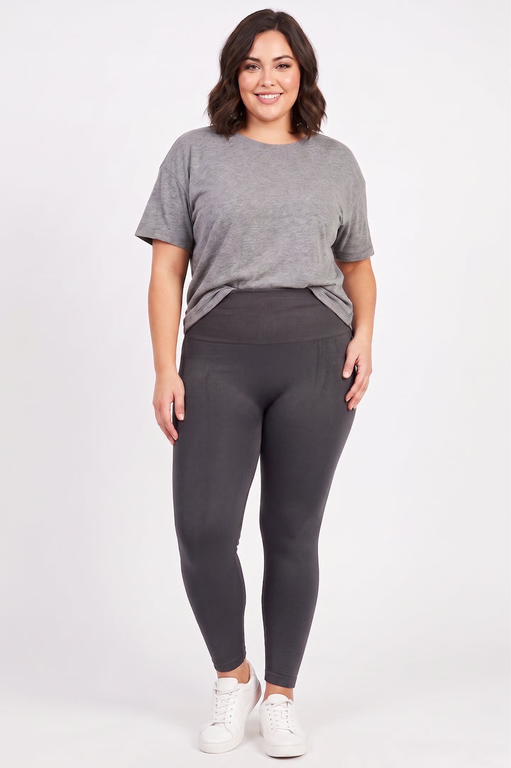 French Terry High Waisted Compression Leggings - Plus Size - 1XL 2XL 3XL