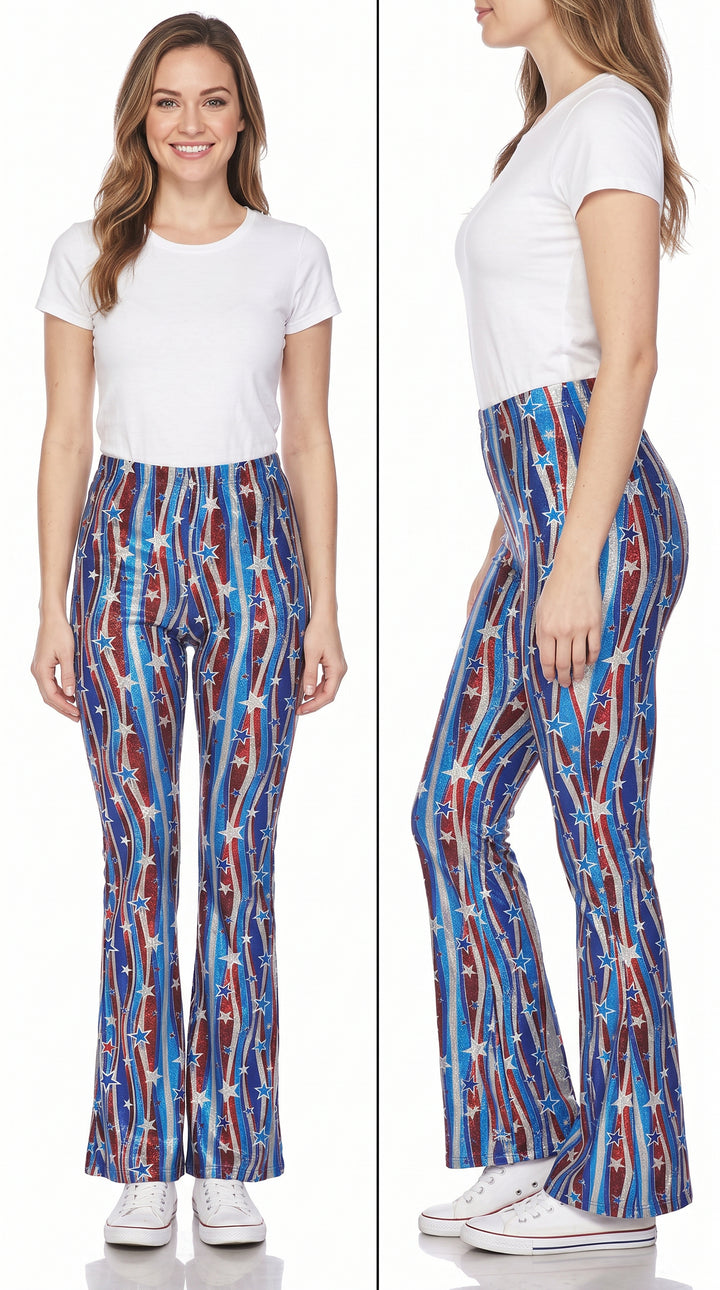 Buttery Smooth Metallic USA Flag Bell Bottom Leggings