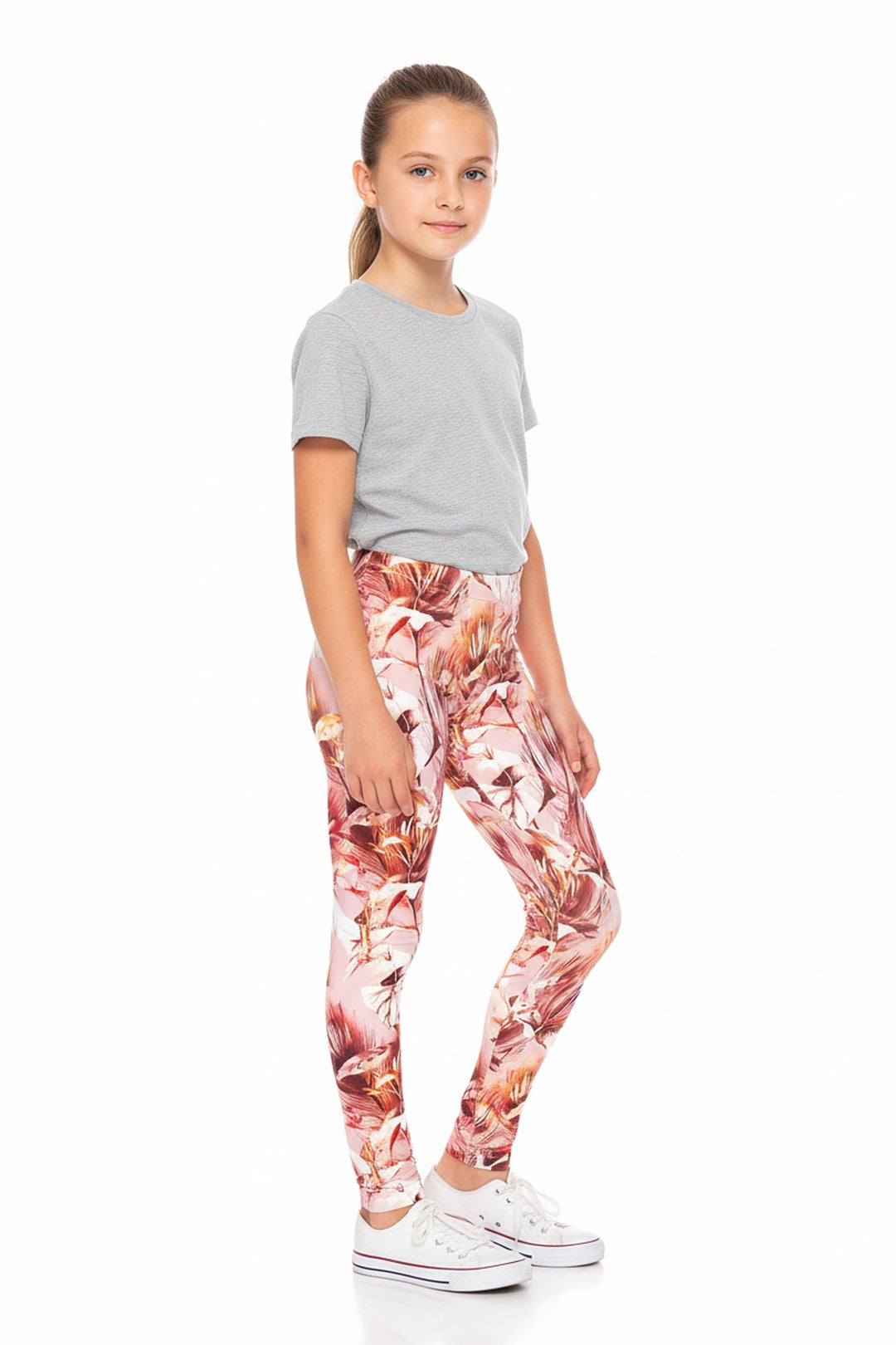 Creamy Soft Mocha Floral Kids Leggings - USA Fashion