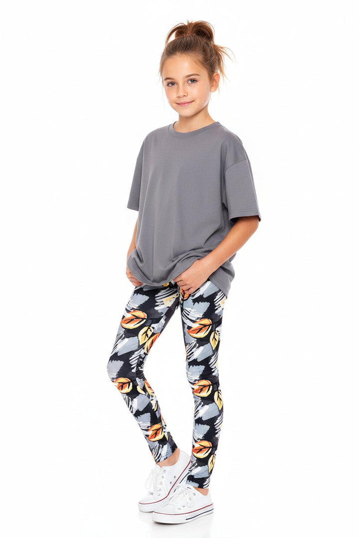 Creamy Soft Orange Leaf Breeze Kids Leggings - USA Fashion