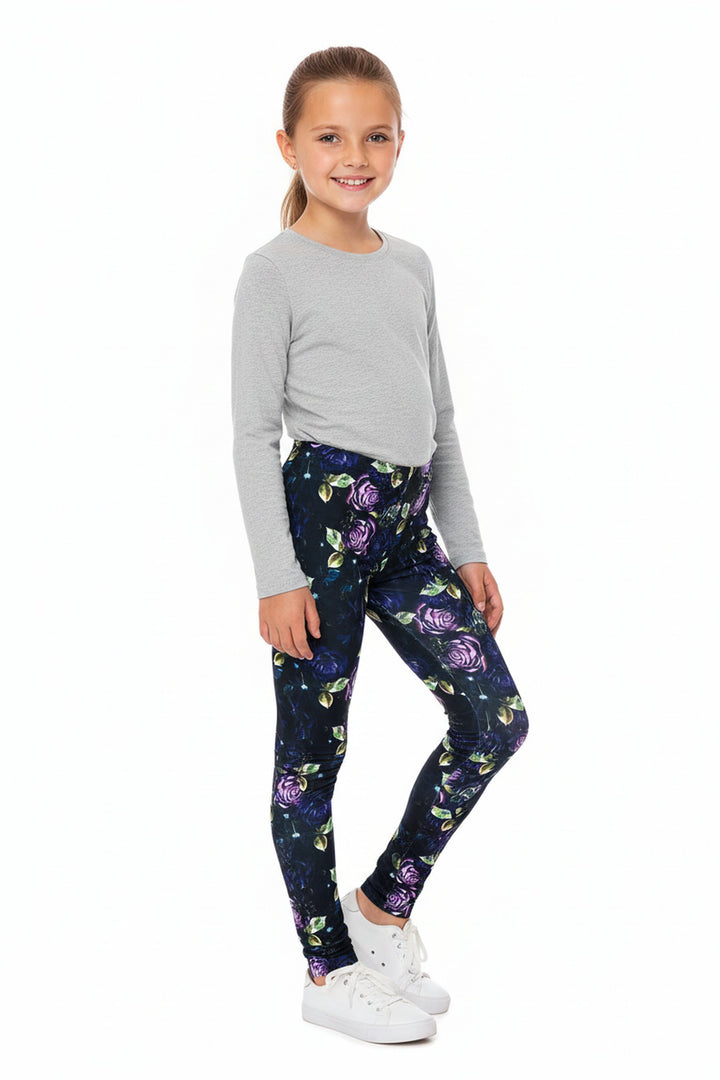 Creamy Soft Purple and Violet Rose Kids Leggings - USA Fashion
