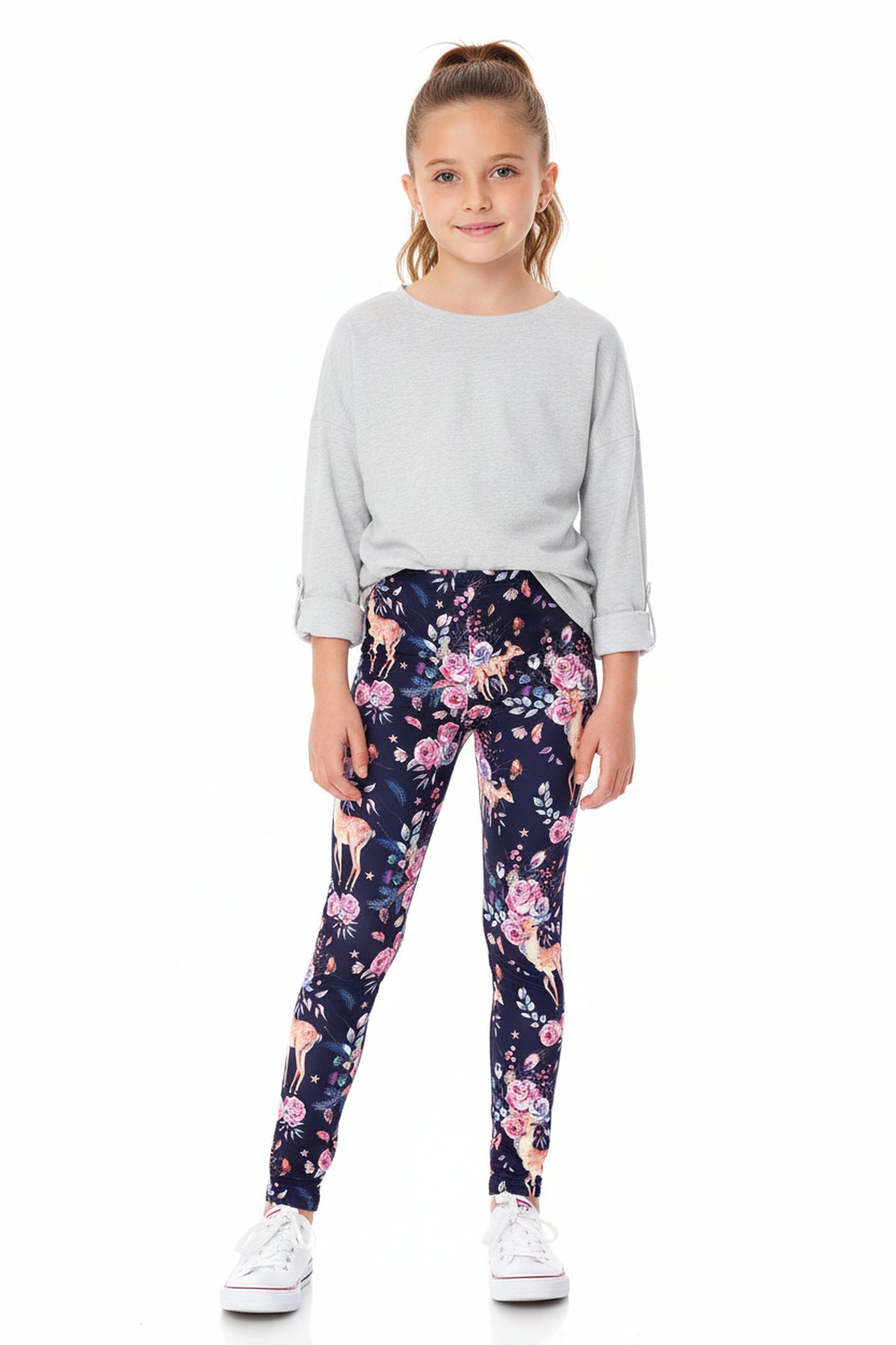 Creamy Soft Woodland Floral Fawn Kids Leggings - USA Fashion