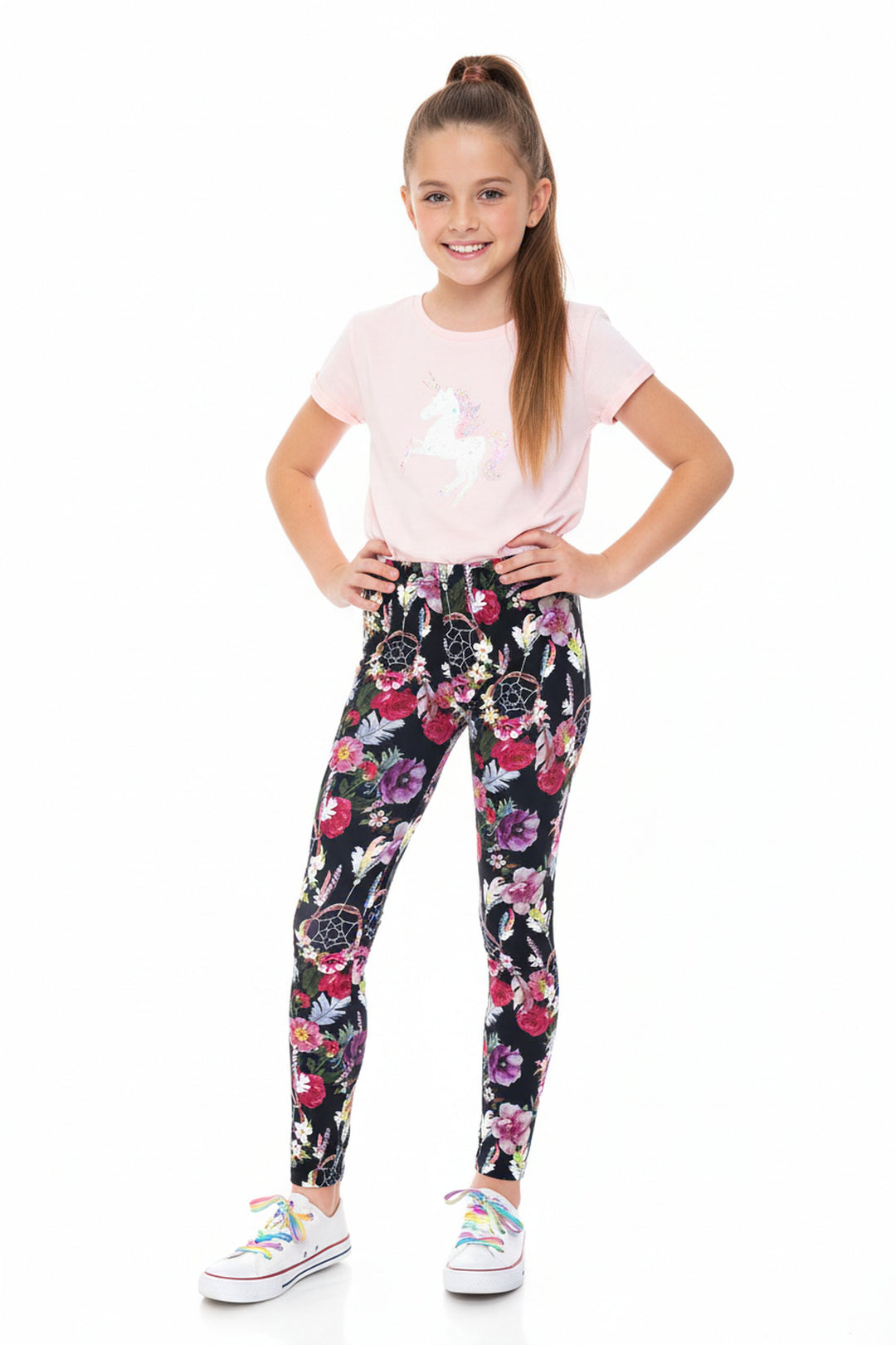 Creamy Soft Floral Dreamcatcher Kids Leggings - USA Fashion
