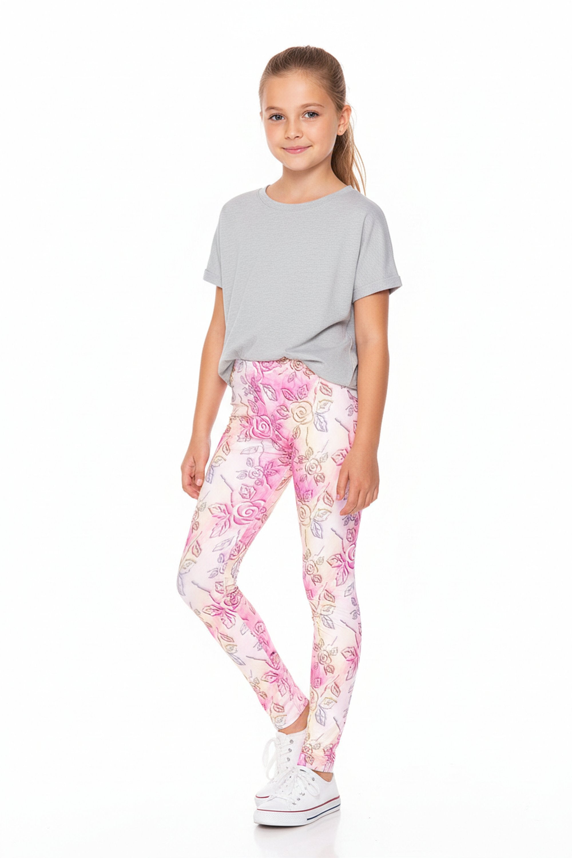 Creamy Soft 3D Pastel Ombre Rose Kids Leggings - USA Fashion