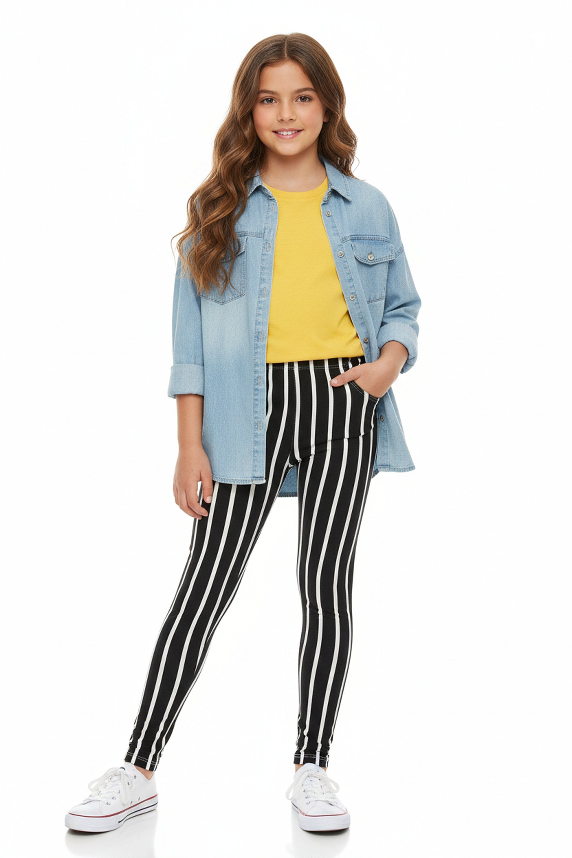Buttery Smooth Black Vertical Pinstripe Kids Leggings