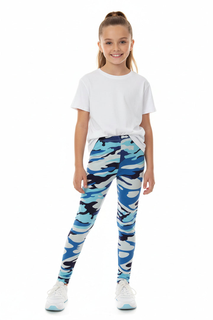 Buttery Smooth Blue Camouflage Kids Leggings - EEVEE