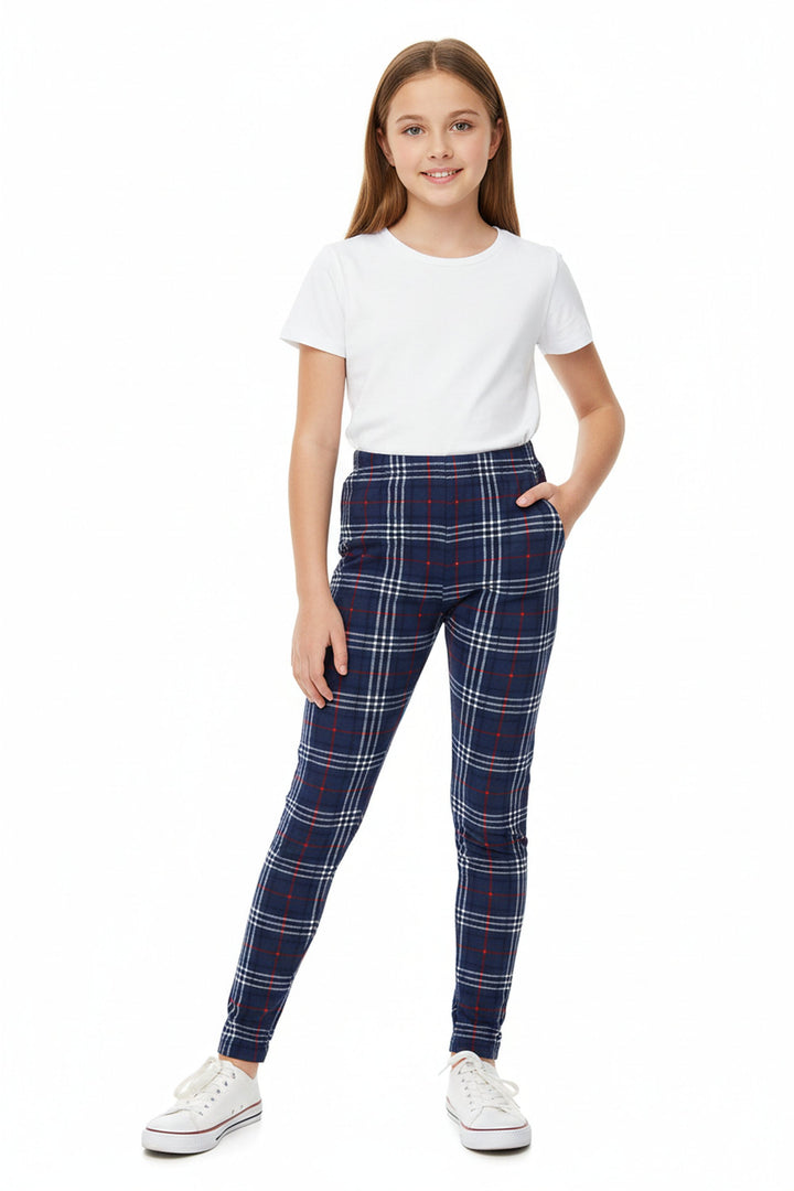 Buttery Smooth Navy Blue Plaid Kids Leggings