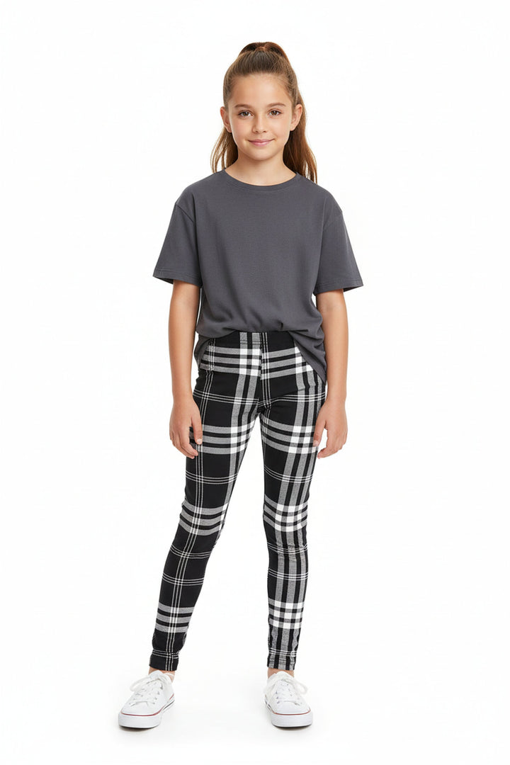Buttery Smooth Black and White Plaid Kids Leggings