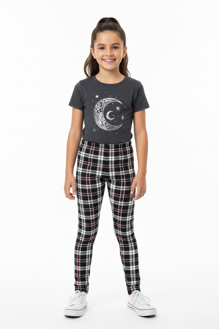 Buttery Smooth Burgundy Stripes Plaid Kids Leggings