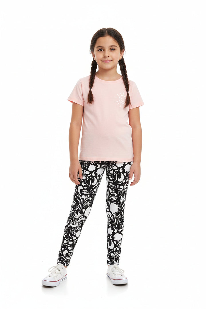 Buttery Smooth Monochrome Spring Floral Kids Leggings
